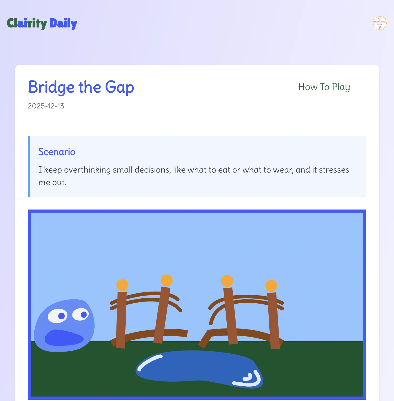 The Bridge the Gap game interface I designed
